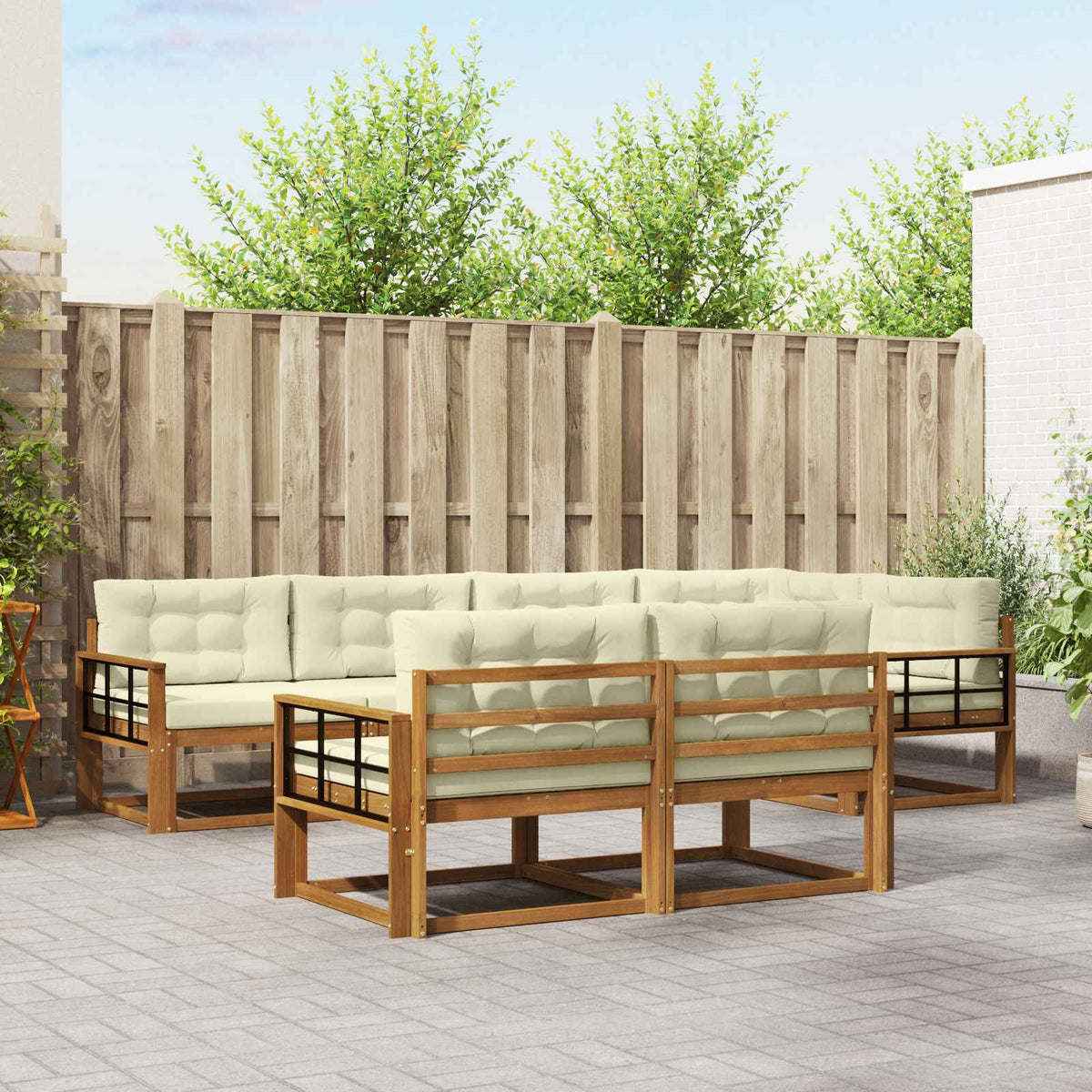 Buiten bankenset met kussen 7 pcs Natuurlijk en Crème is nu te koop bij PeponiXL, paradijselijk wonen!