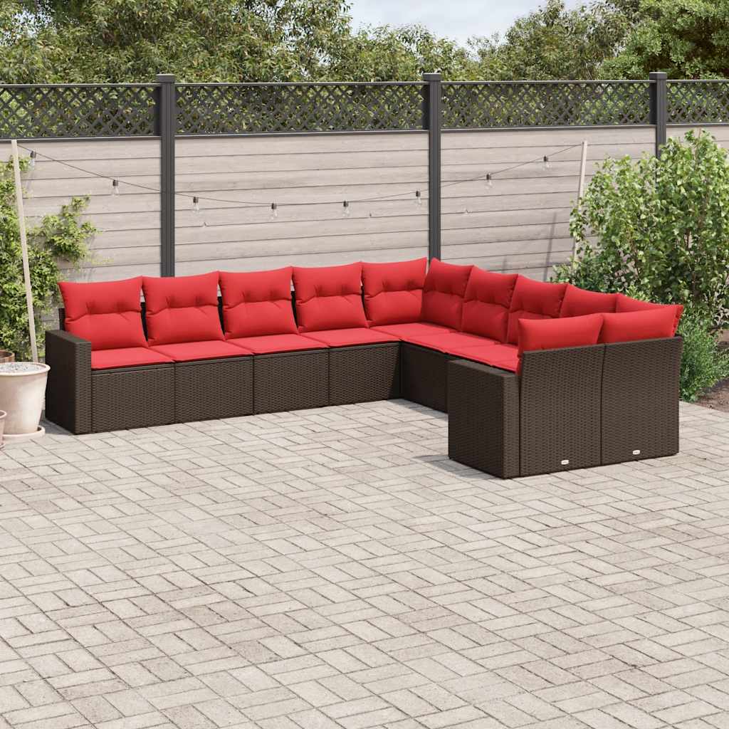 10-delige Loungeset met kussens poly rattan bruin is nu te koop bij PeponiXL, paradijselijk wonen!