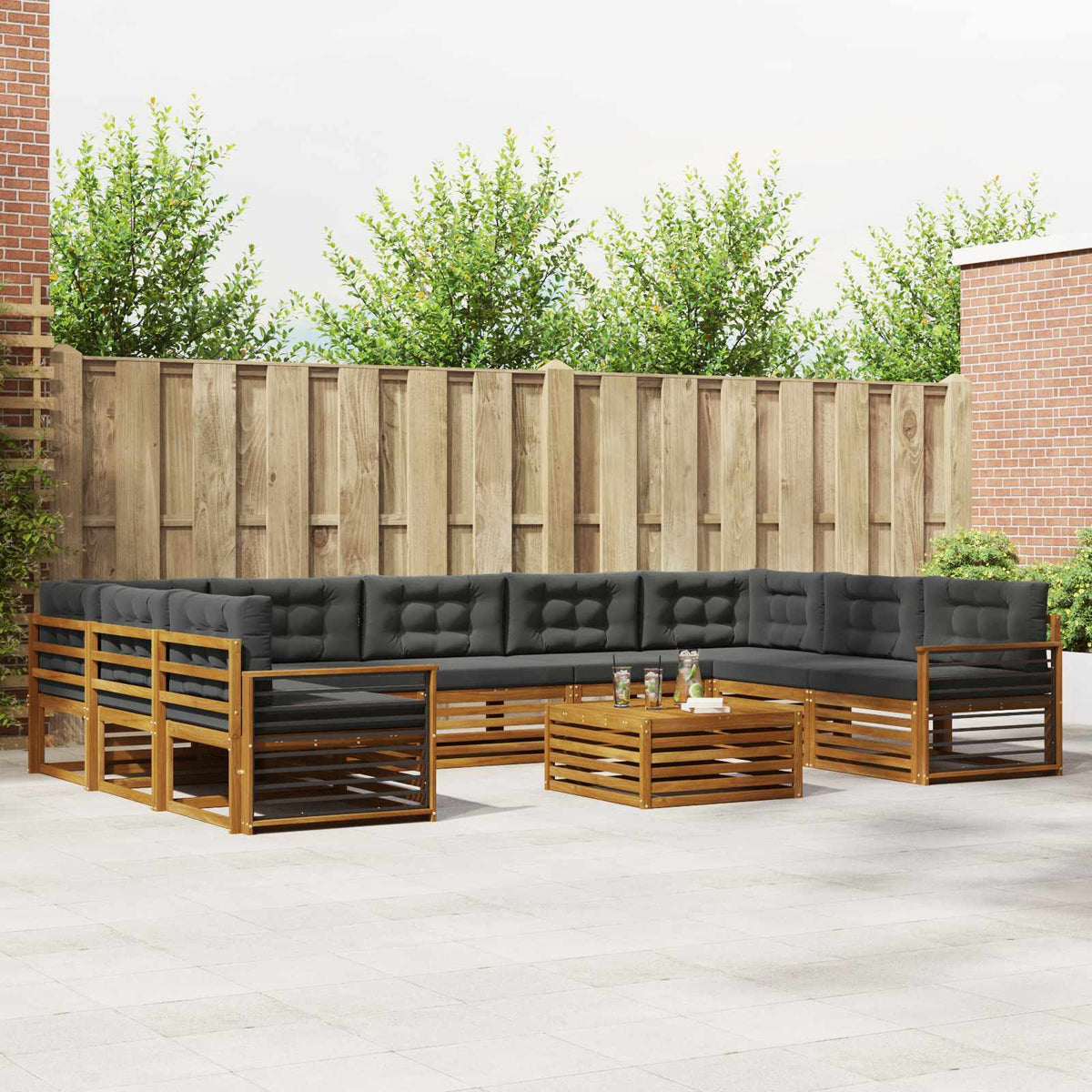Buiten bankenset met kussen 10 pcs Natuurlijk en Antraciet is nu te koop bij PeponiXL, paradijselijk wonen!