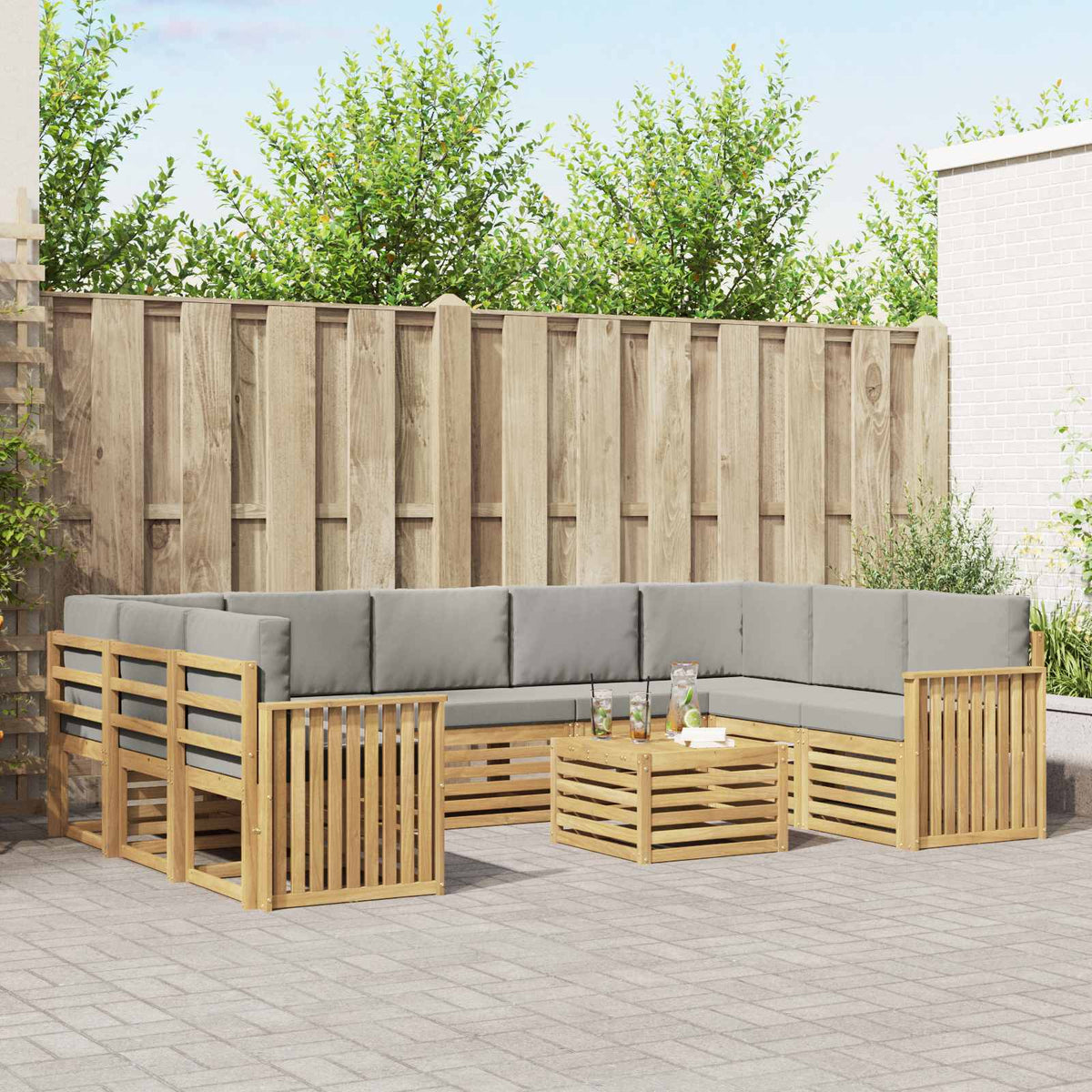 Buiten bankenset 10 pcs Wit en Lichtgrijs 59 x 59 x 37 cm is nu te koop bij PeponiXL, paradijselijk wonen!