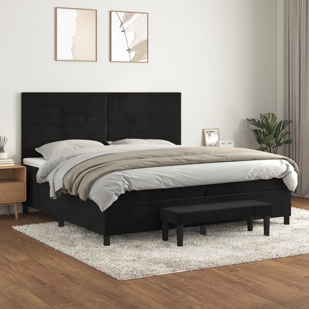 Boxspring met matras fluweel zwart 200x200 cm is nu te koop bij PeponiXL, paradijselijk wonen!