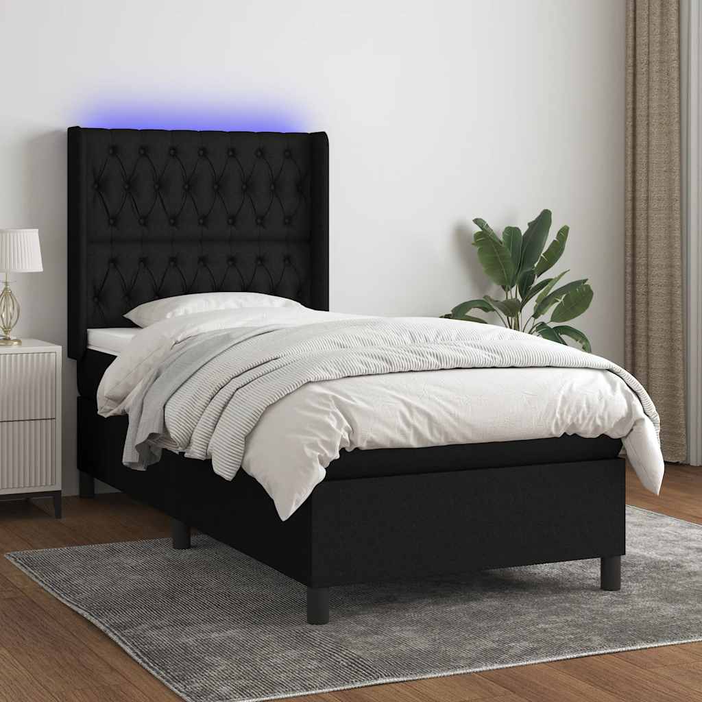 Boxspring met matras en LED stof zwart 90x200 cm is nu te koop bij PeponiXL, paradijselijk wonen!