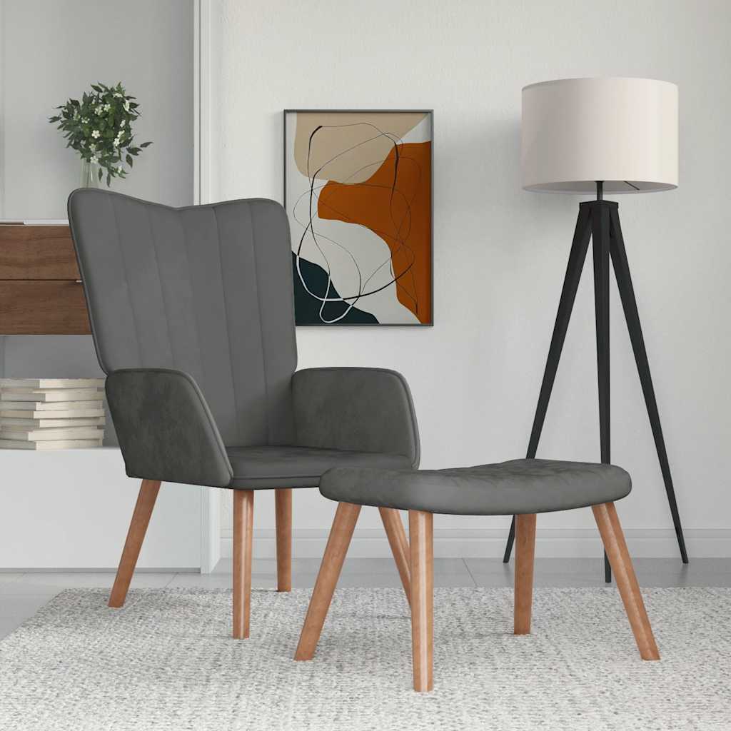 Relaxstoel met voetenbank fluweel donkergrijs is nu te koop bij PeponiXL, paradijselijk wonen!