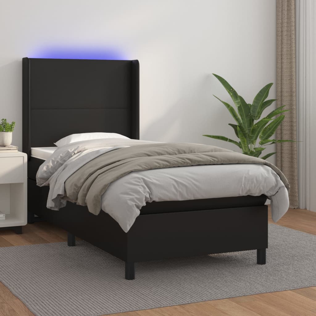 Boxspring met matras en LED kunstleer zwart 90x200 cm is nu te koop bij PeponiXL, paradijselijk wonen!