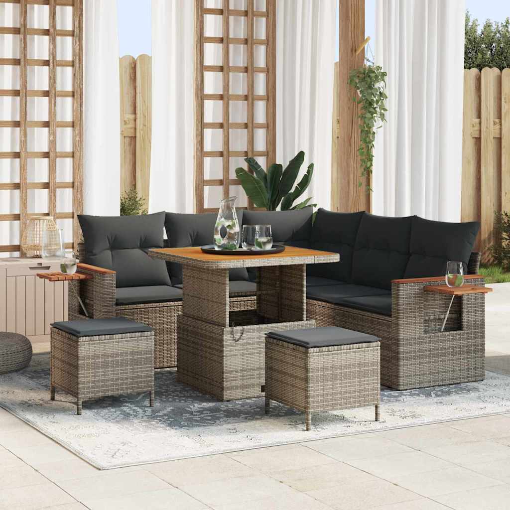 Tuinbankenset met kussen 9 pcs Grijs poly rattan is nu te koop bij PeponiXL, paradijselijk wonen!