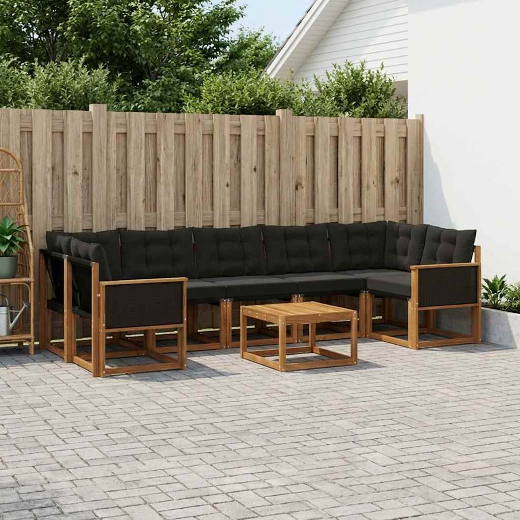 Buiten bankenset met kussen 8 pcs Naturel en Zwart is nu te koop bij PeponiXL, paradijselijk wonen!