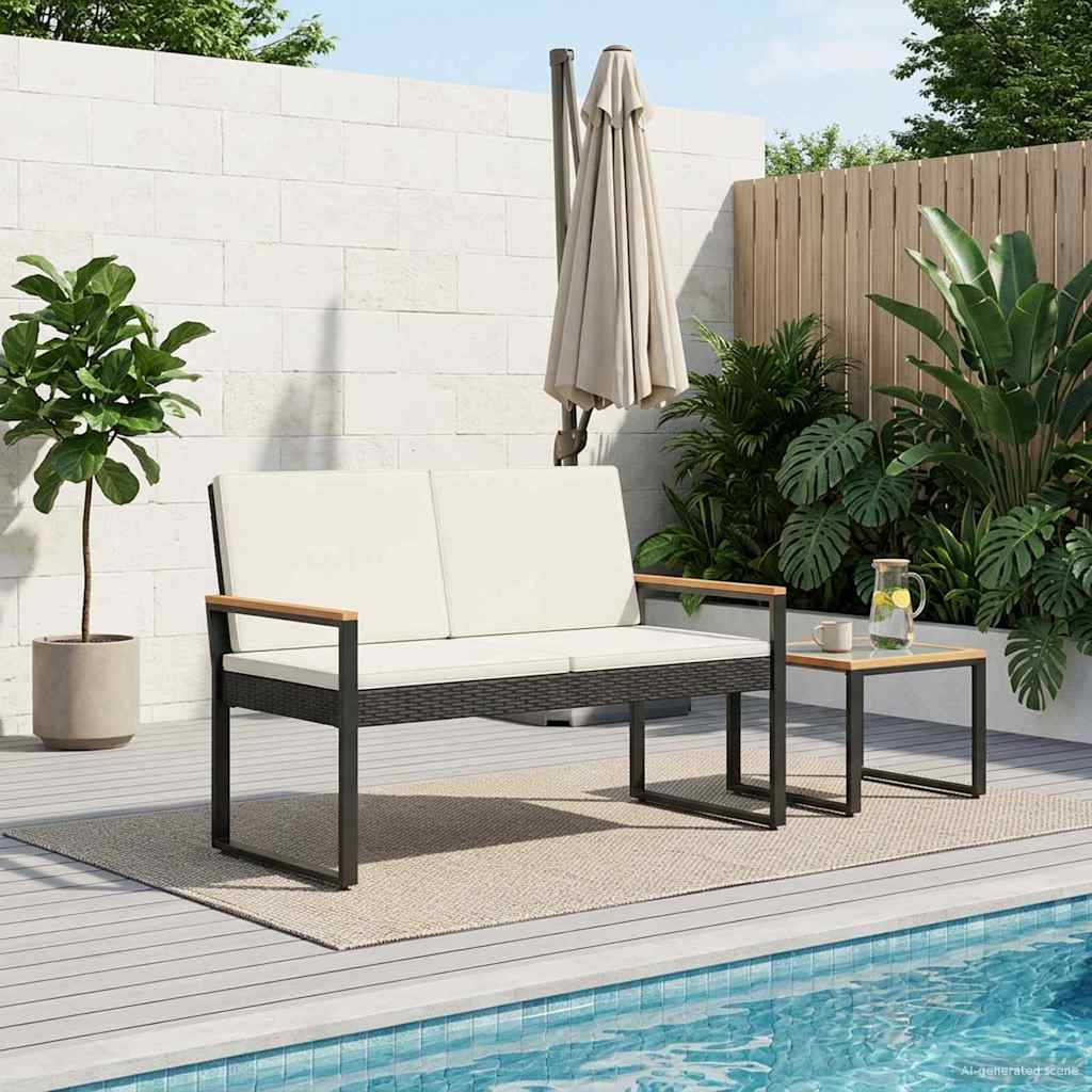 Tuinbank Zwart en Cream Wit 107 x 61 x 80 cm poly rattan is nu te koop bij PeponiXL, paradijselijk wonen!