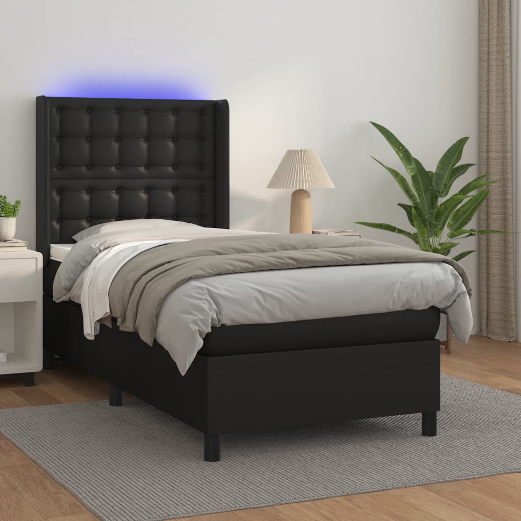 Boxspring met matras en LED kunstleer zwart 80x200 cm is nu te koop bij PeponiXL, paradijselijk wonen!