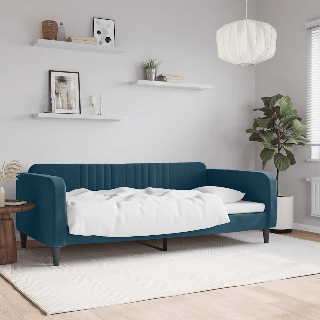 Slaapbank 100x200 cm fluweel blauw is nu te koop bij PeponiXL, paradijselijk wonen!