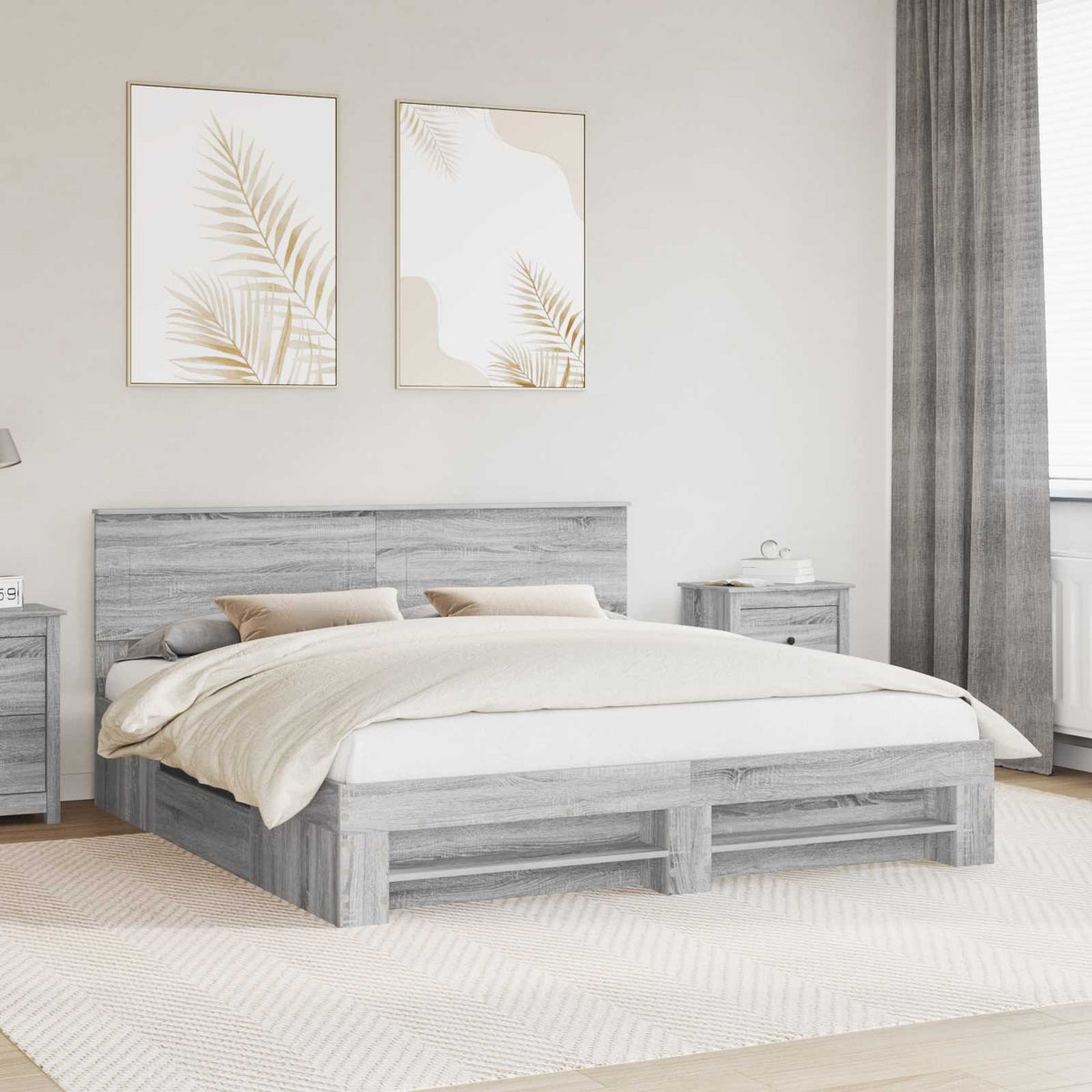 Bedframe met hoofdeinde Grijs Sonoma 180 x 200 cm Bewerkt hout is nu te koop bij PeponiXL, paradijselijk wonen!