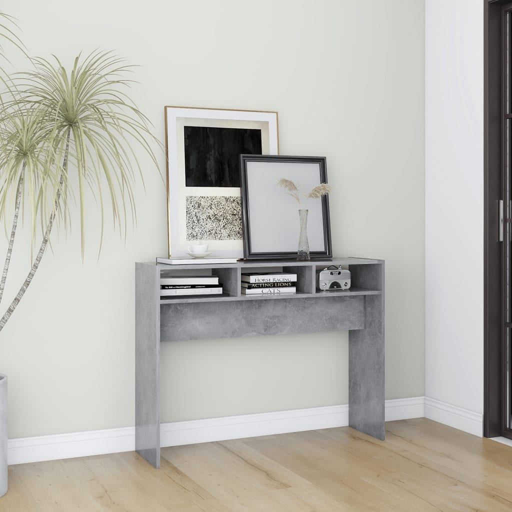 Wandtafel 105x30x80 cm bewerkt hout betongrijs is nu te koop bij PeponiXL, paradijselijk wonen!