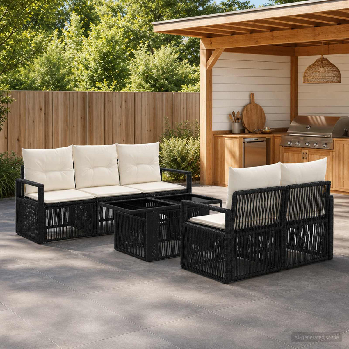 Tuinbankenset 6 st Zwart en Cream Wit poly rattan is nu te koop bij PeponiXL, paradijselijk wonen!
