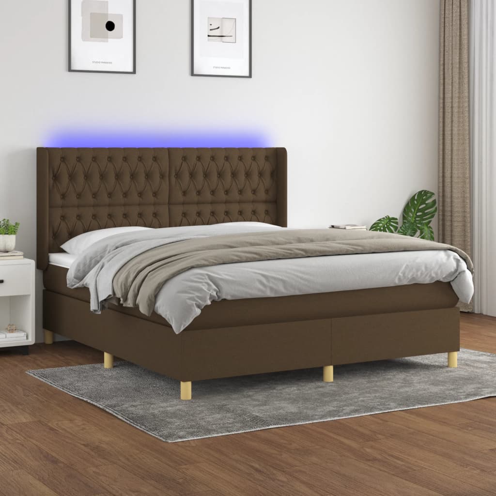 Boxspring met matras en LED stof donkerbruin 180x200 cm is nu te koop bij PeponiXL, paradijselijk wonen!