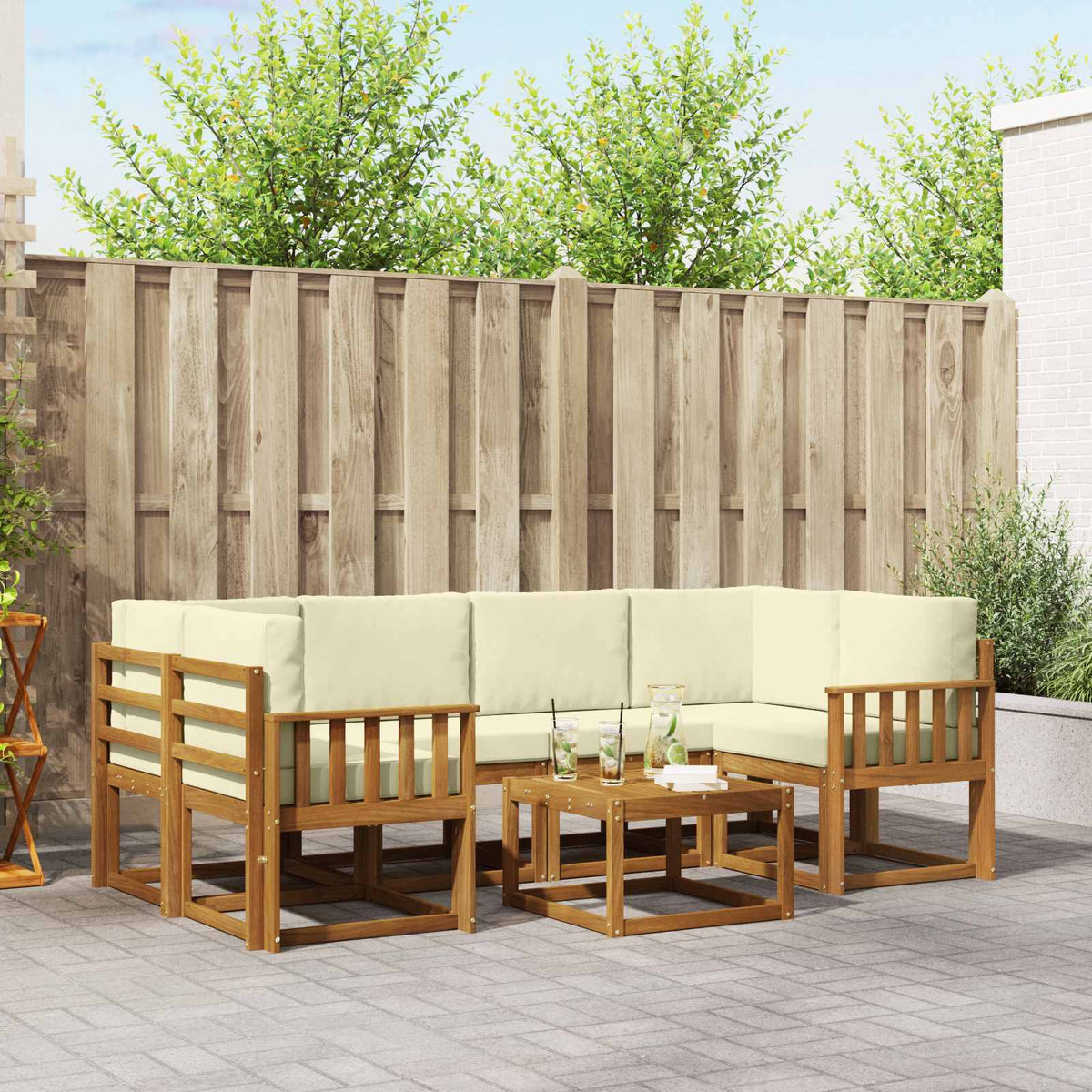 Buiten bankenset met kussen 7 pcs Natuurlijk en Crème is nu te koop bij PeponiXL, paradijselijk wonen!
