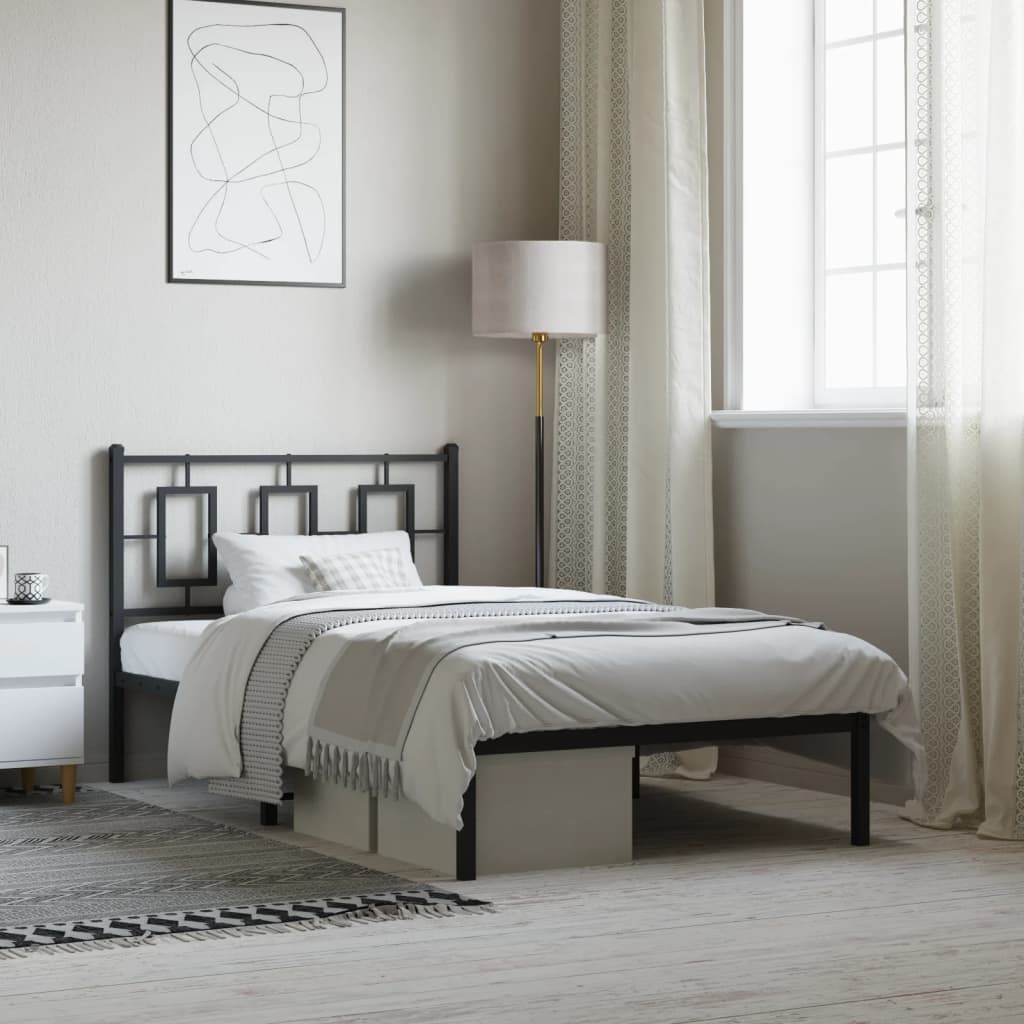 Bedframe met hoofdbord metaal zwart 100x200 cm is nu te koop bij PeponiXL, paradijselijk wonen!