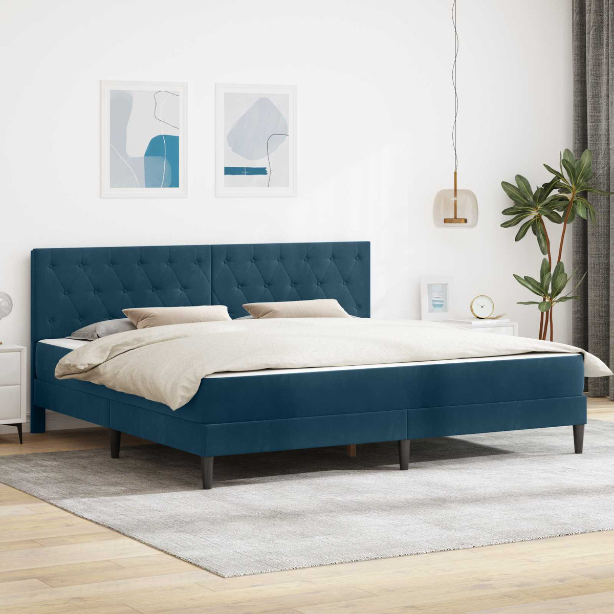 Bedframe met matras met hoofdeinde Blauw 180 x 200 cm Fluweel is nu te koop bij PeponiXL, paradijselijk wonen!
