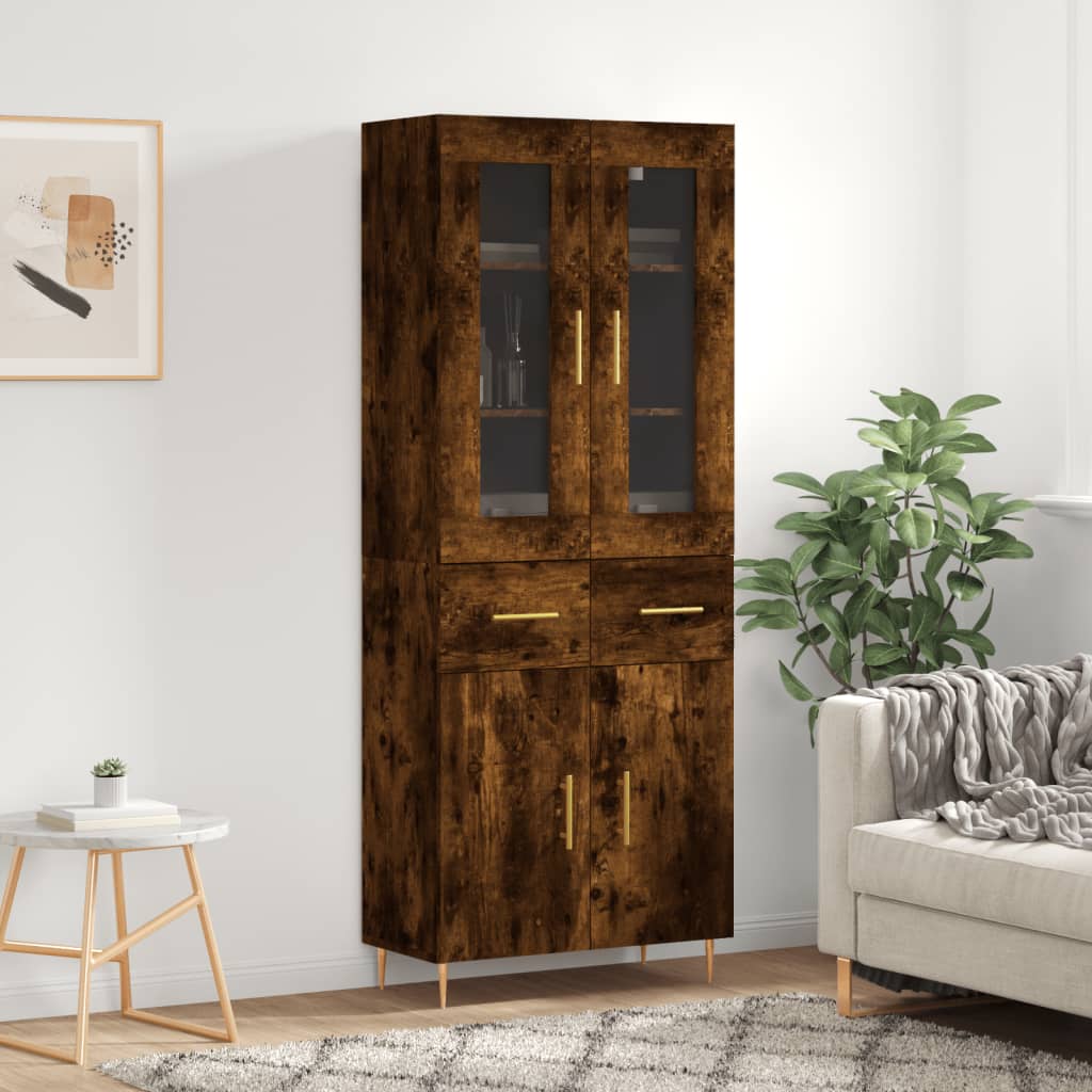 Hoge kast 69,5x34x180 cm bewerkt hout gerookt eikenkleurig is nu te koop bij PeponiXL, paradijselijk wonen!