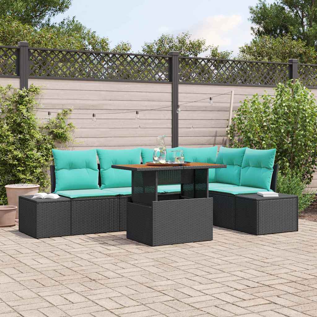 Tuin Sofa Set 6 st Zwart Poly riet is nu te koop bij PeponiXL, paradijselijk wonen!