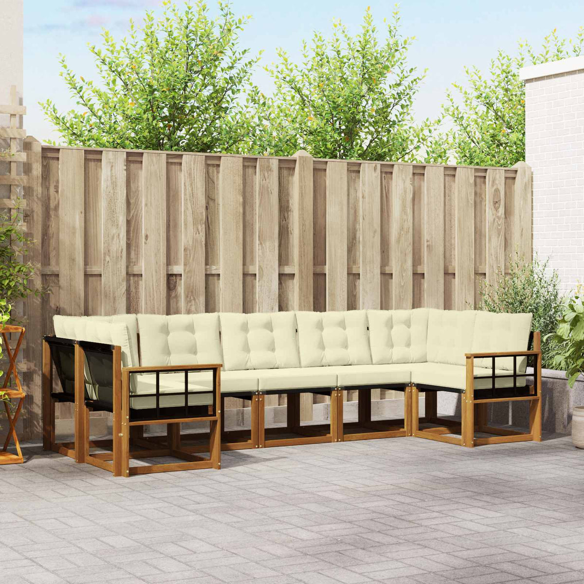 Buiten bankenset met kussen 7 pcs Natuurlijk en Crème is nu te koop bij PeponiXL, paradijselijk wonen!