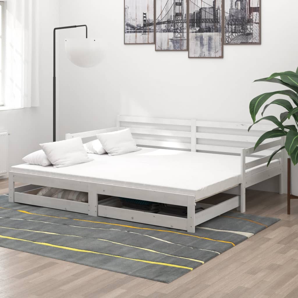 Slaapbank uitschuifbaar massief grenenhout wit 2x(90x200) cm is nu te koop bij PeponiXL, paradijselijk wonen!