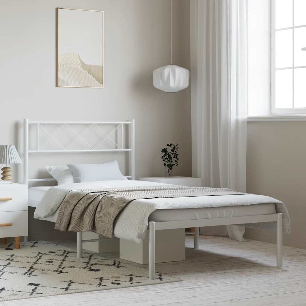 Bedframe met hoofdbord metaal wit 100x190 cm is nu te koop bij PeponiXL, paradijselijk wonen!