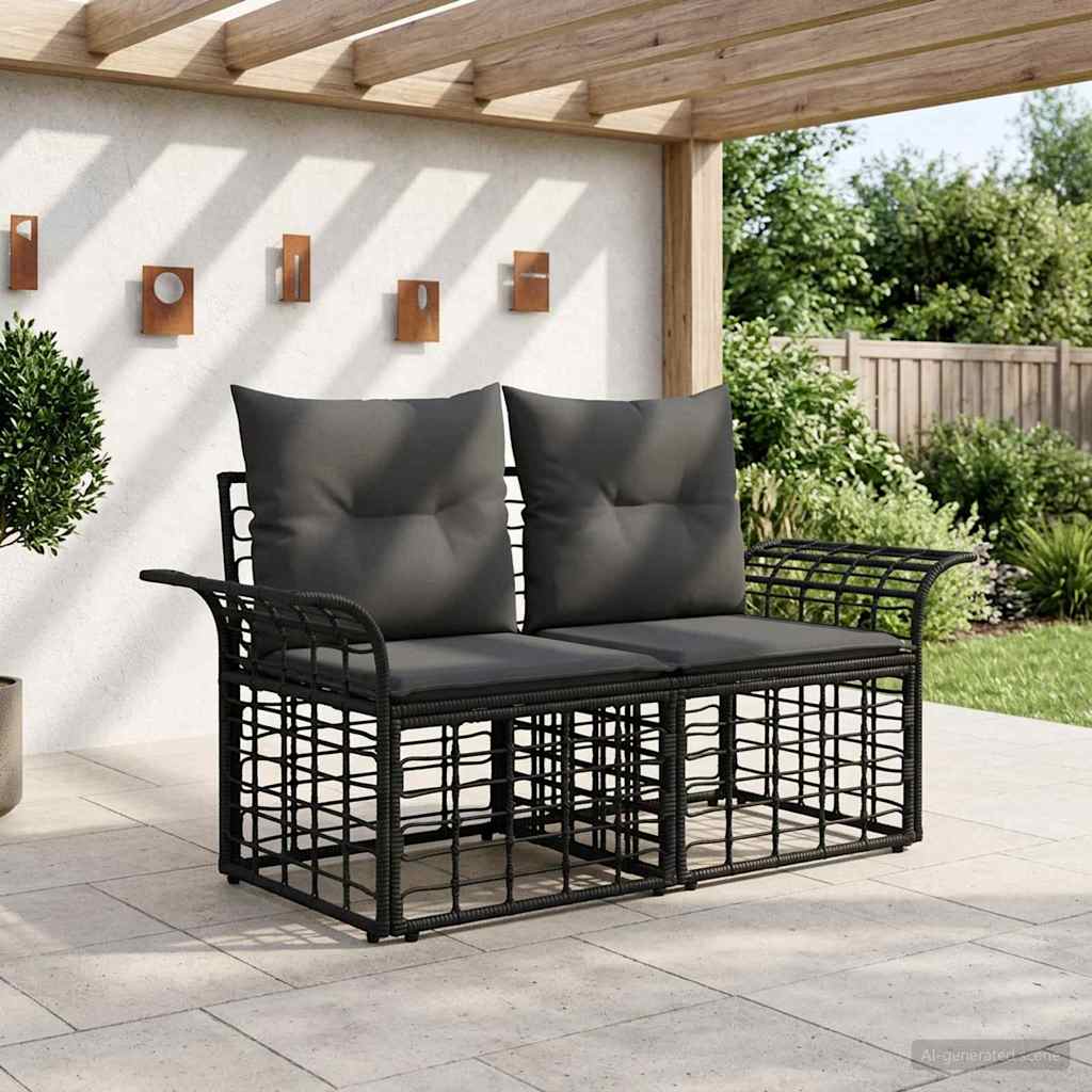 Buiten loveseat 2 pcs Zwart en Donkergrijs poly rattan is nu te koop bij PeponiXL, paradijselijk wonen!
