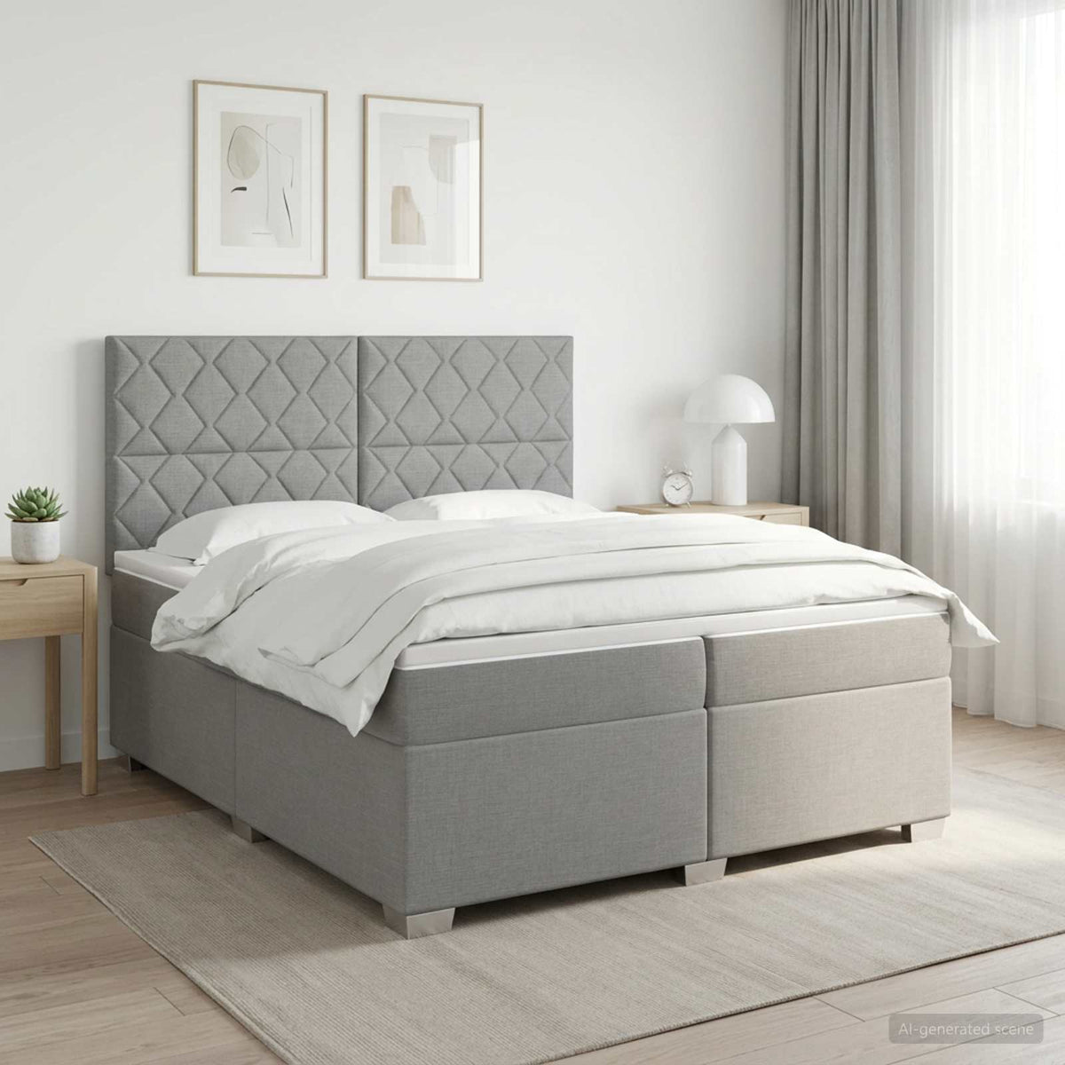 Boxspringbed met matras Lichtgrijs 200 x 200 cm Stof is nu te koop bij PeponiXL, paradijselijk wonen!
