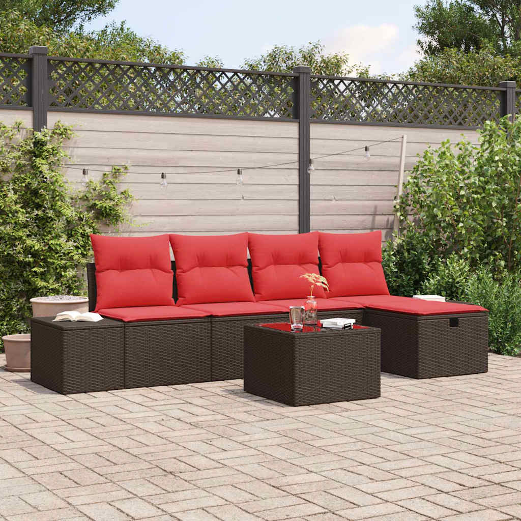 Tuin Sofa Set met kussen 6 pcs Bruin poly rattan is nu te koop bij PeponiXL, paradijselijk wonen!