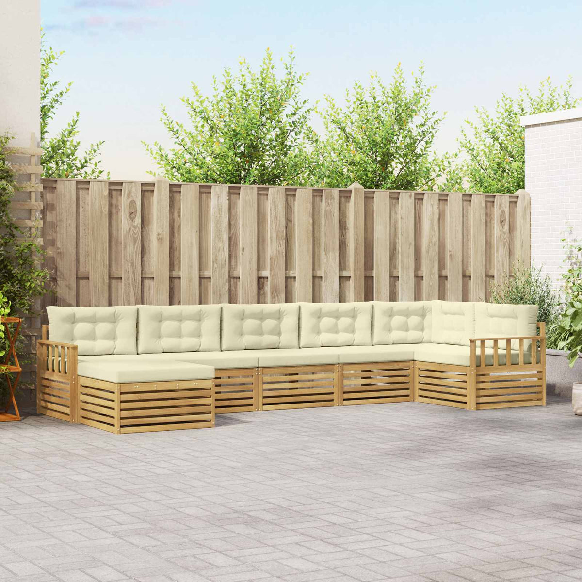 Buiten bankenset met kussen 7 pcs Wit en crèmekleurig is nu te koop bij PeponiXL, paradijselijk wonen!