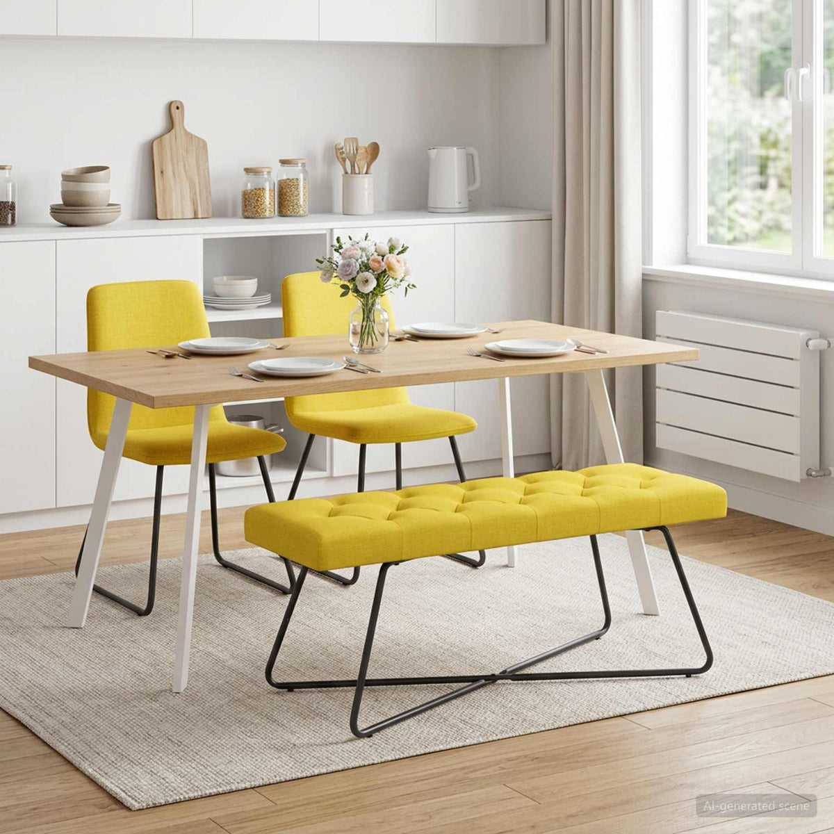 Bank met knoopverstelling Lichtgeel 110 x 40 x 46 cm Stof is nu te koop bij PeponiXL, paradijselijk wonen!