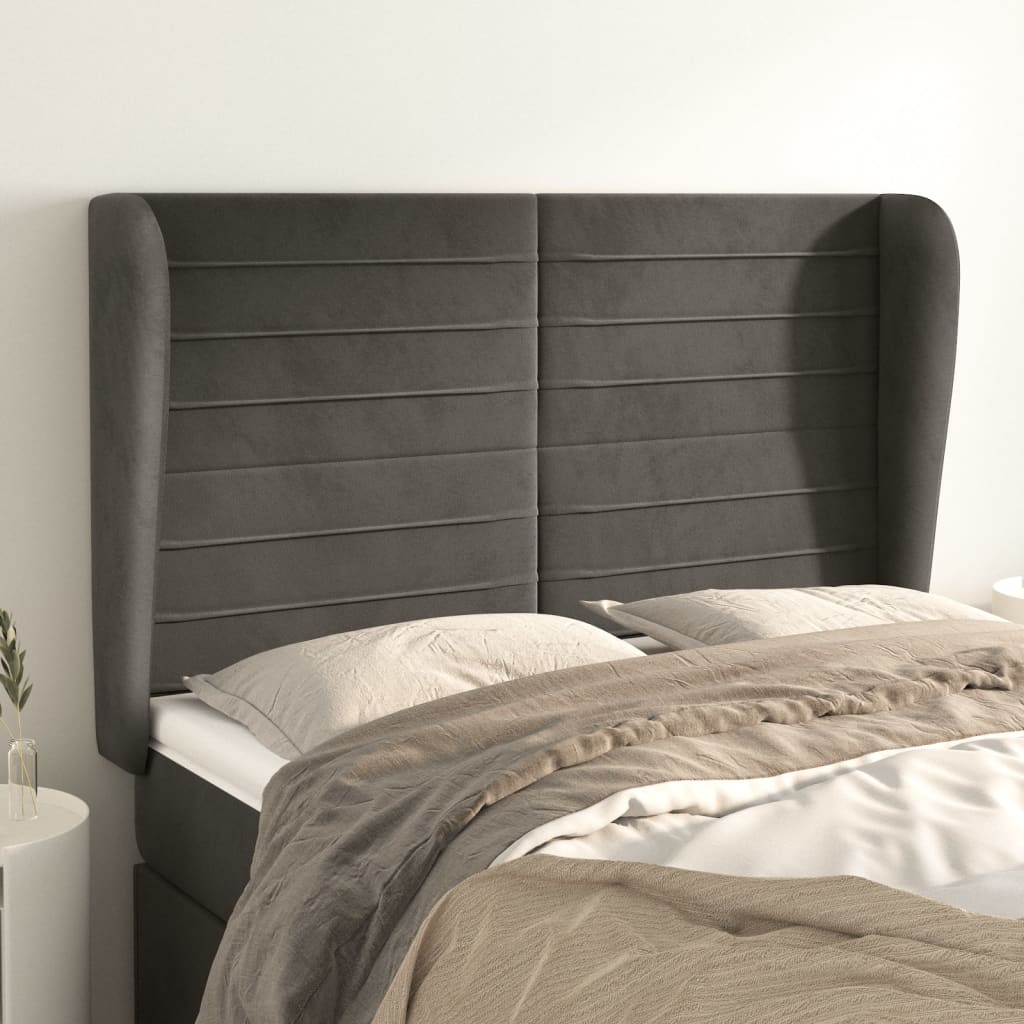 Hoofdbord met randen 147x23x118/128 cm fluweel donkergrijs is nu te koop bij PeponiXL, paradijselijk wonen!