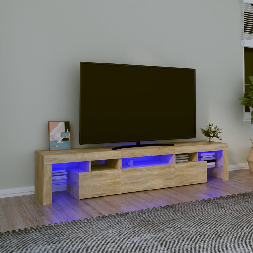 Tv-meubel met LED-verlichting 200x36,5x40cm sonoma eikenkleurig is nu te koop bij PeponiXL, paradijselijk wonen!