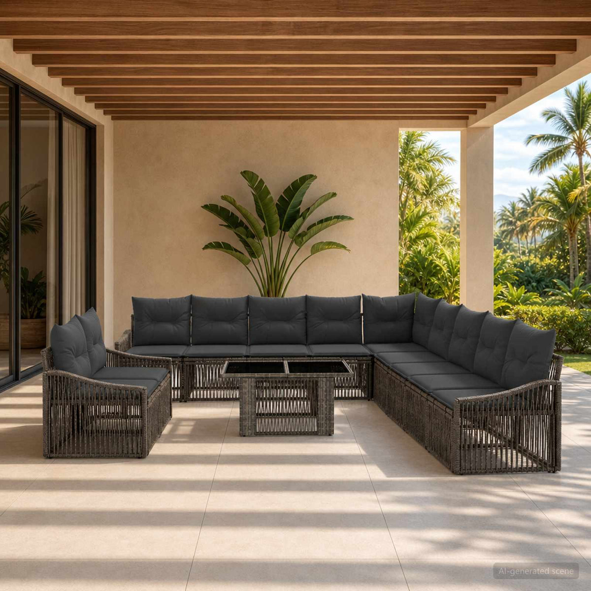 Tuinbankenset 12 st Grijs en Donkergrijs poly rattan is nu te koop bij PeponiXL, paradijselijk wonen!