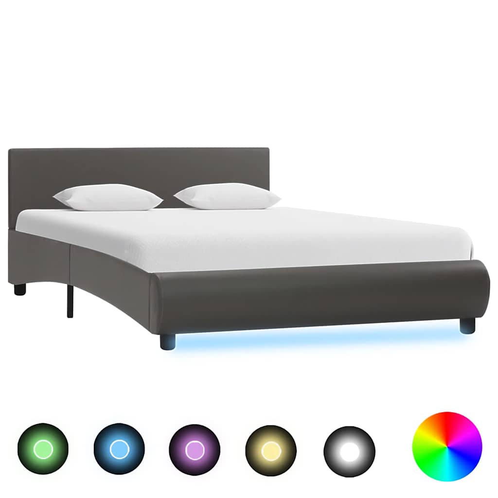 Bedframe met LED kunstleer grijs 120x200 cm is nu te koop bij PeponiXL, paradijselijk wonen!