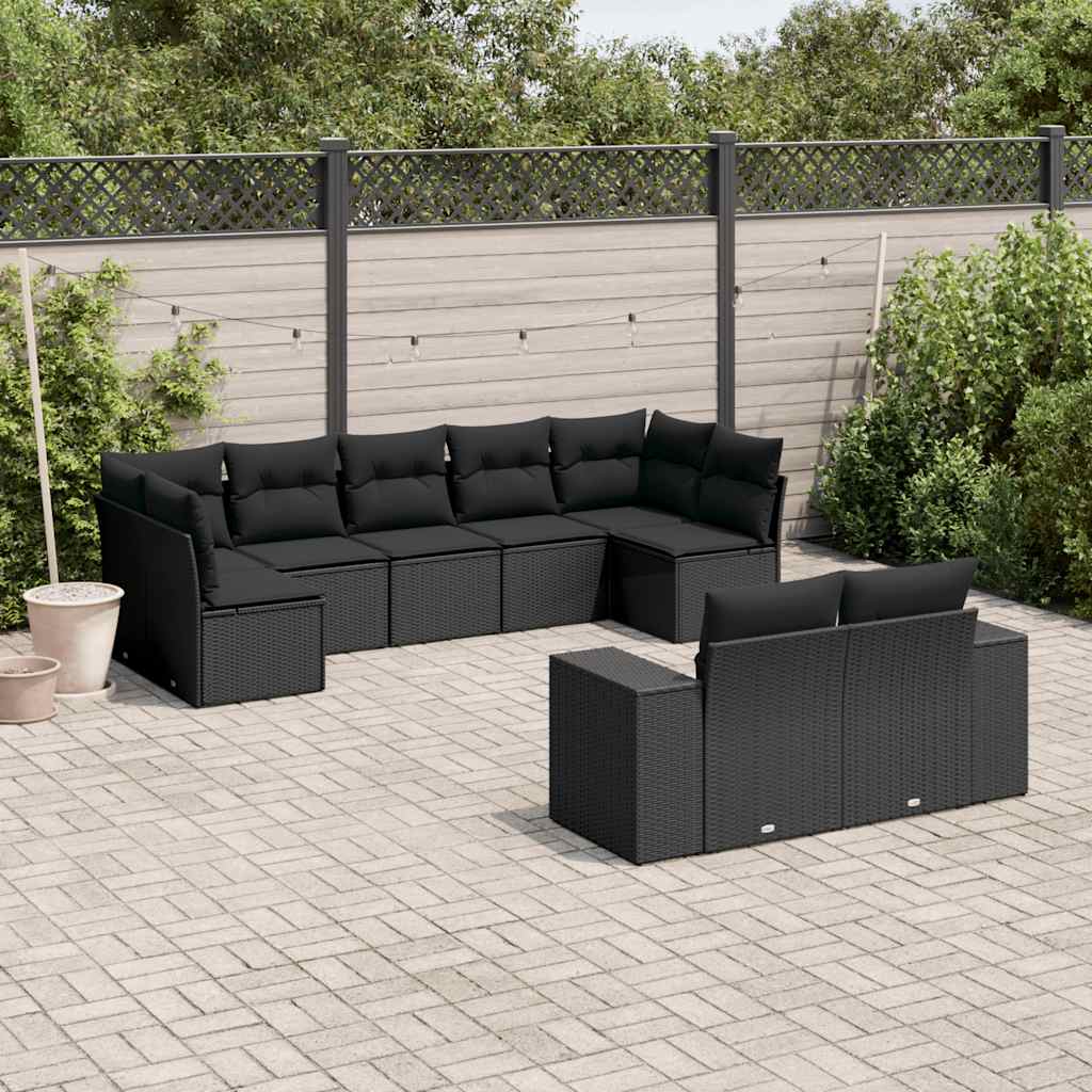 9-delige Loungeset met kussens poly rattan zwart is nu te koop bij PeponiXL, paradijselijk wonen!