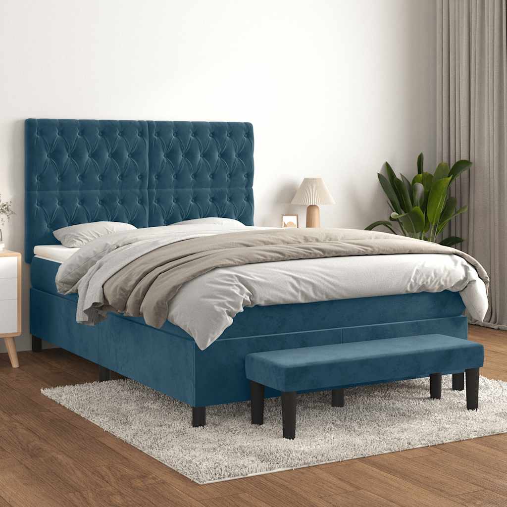 Boxspring met matras fluweel donkerblauw 140x190 cm is nu te koop bij PeponiXL, paradijselijk wonen!