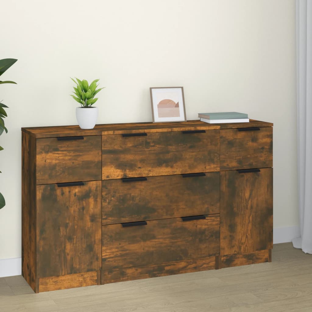 3-delige Dressoirset bewerkt hout gerookt eiken is nu te koop bij PeponiXL, paradijselijk wonen!