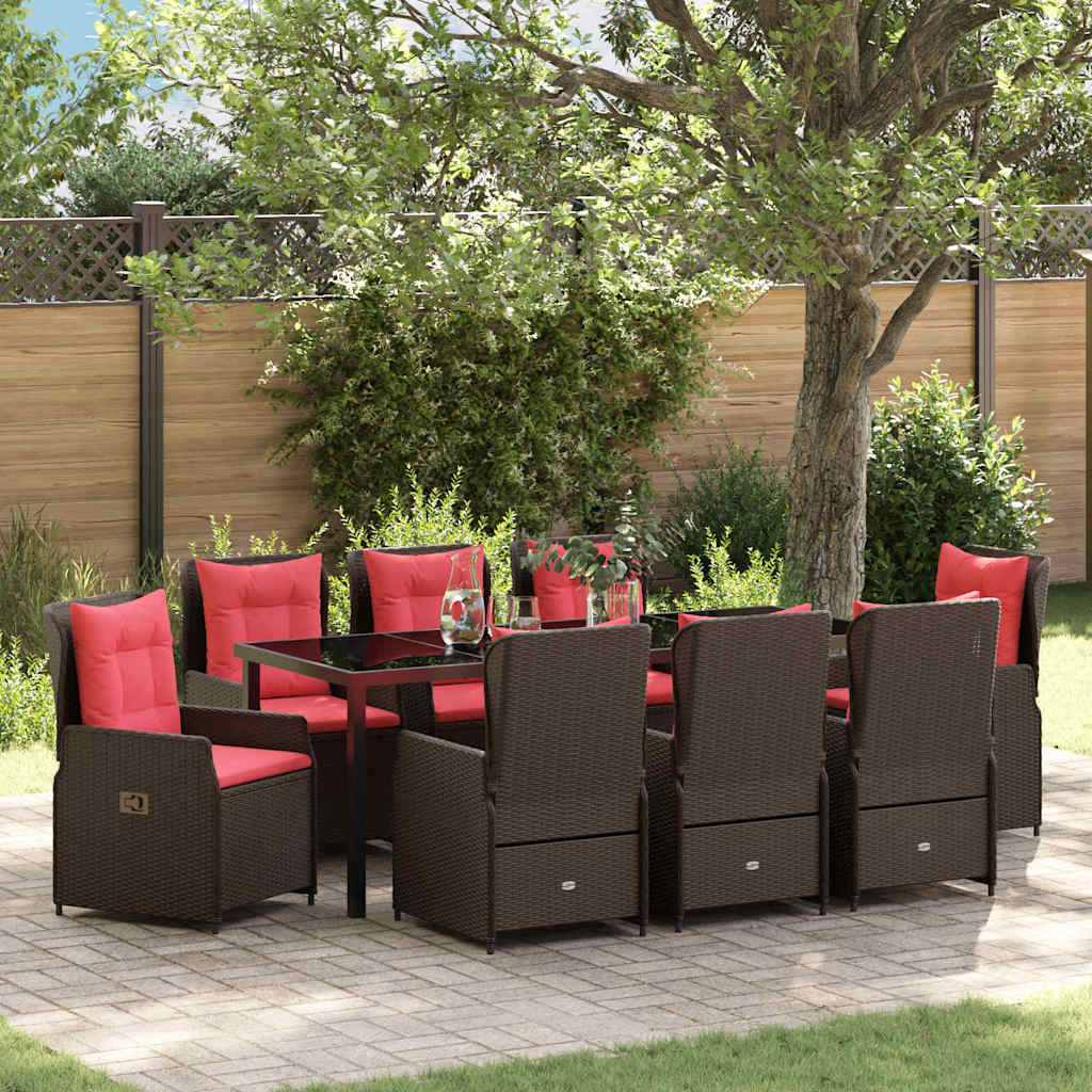 Tuin Eetset met kussen 9 pcs Bruin Poly riet is nu te koop bij PeponiXL, paradijselijk wonen!