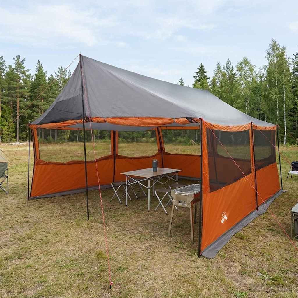 Gezinstent met dak Grijs en Oranje 450 x 400 x 265 cm is nu te koop bij PeponiXL, paradijselijk wonen!