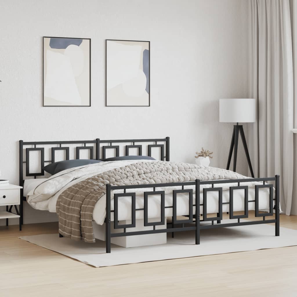 Bedframe met hoofd- en voeteneinde metaal zwart 183x213 cm is nu te koop bij PeponiXL, paradijselijk wonen!