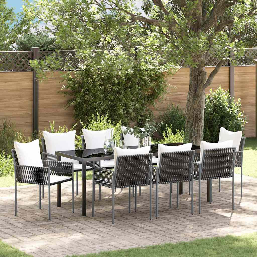Tuin eettafelset 9 pcs Bruin en zwart PE Rattan is nu te koop bij PeponiXL, paradijselijk wonen!