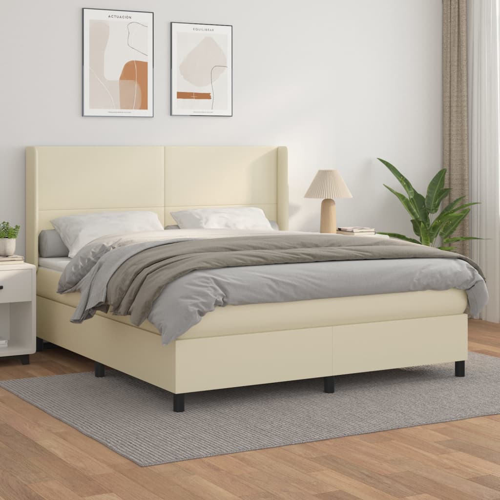 Boxspring met matras kunstleer crèmekleurig 180x200 cm is nu te koop bij PeponiXL, paradijselijk wonen!