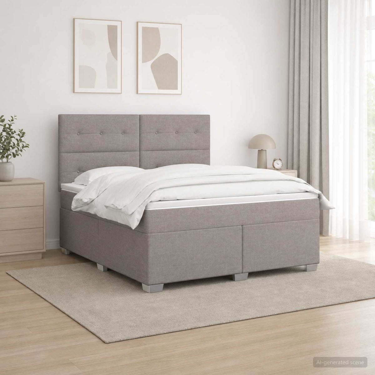 Boxspringbed met matras met hoofdeinde Taupe 180 x 200 cm Stof is nu te koop bij PeponiXL, paradijselijk wonen!