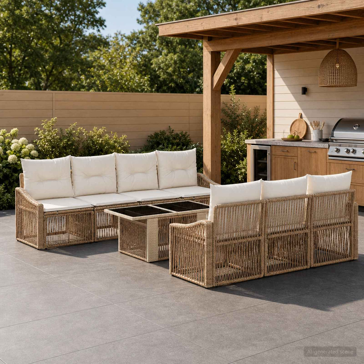 Tuinbankenset 8 st Beige en Crème Wit poly rattan is nu te koop bij PeponiXL, paradijselijk wonen!
