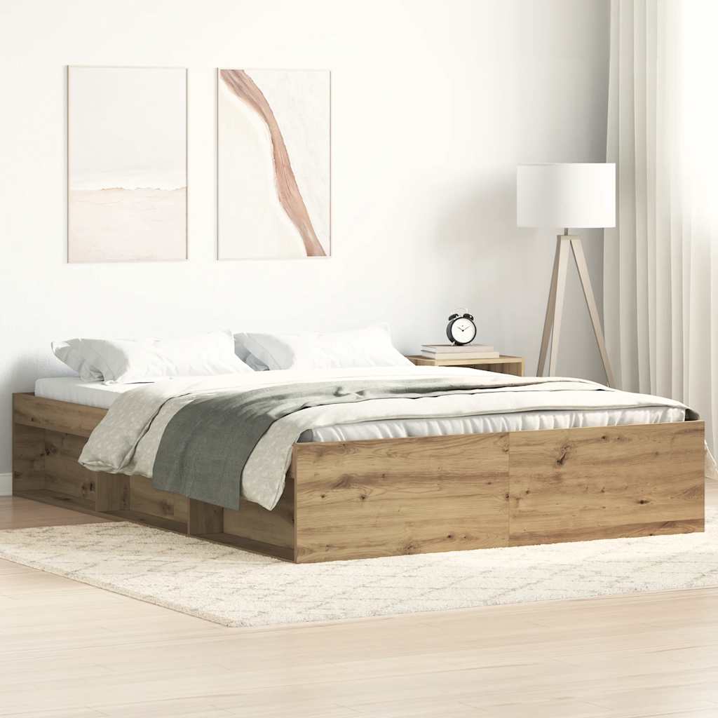 Bedframe zonder matras spaanplaat artisanaal eikenkleurig is nu te koop bij PeponiXL, paradijselijk wonen!