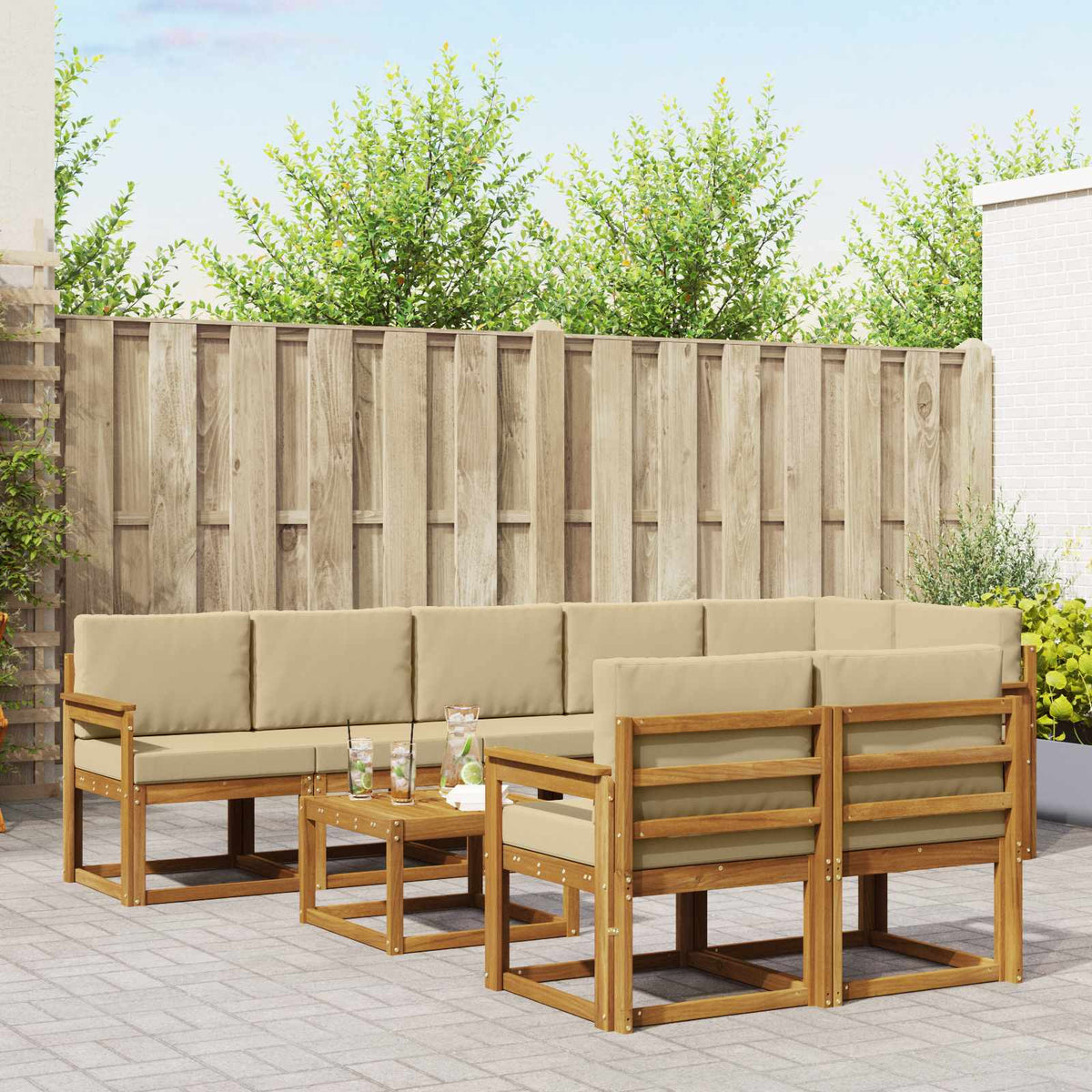 Buiten bankenset met kussen 9 pcs Natuurlijk en Beige is nu te koop bij PeponiXL, paradijselijk wonen!