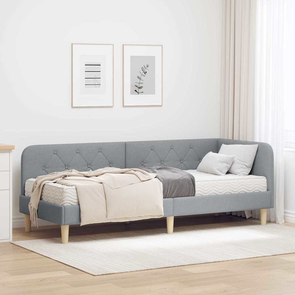 Hoekbedframe Lichtgrijs 80 x 200 cm Stof is nu te koop bij PeponiXL, paradijselijk wonen!