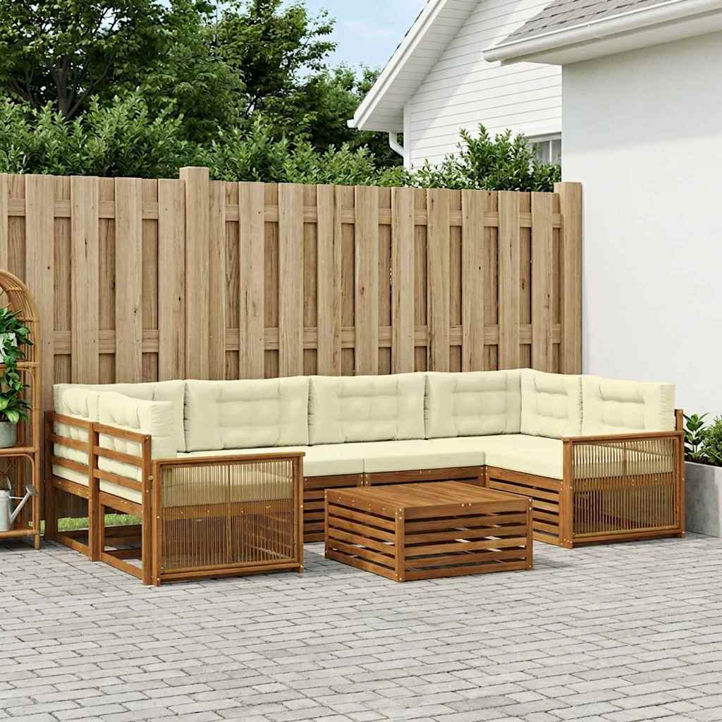 Buiten bankenset met kussen 7 pcs Natuurlijk en Crème is nu te koop bij PeponiXL, paradijselijk wonen!