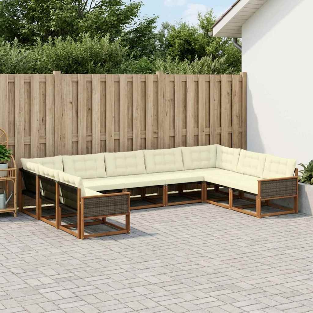 Buiten bankenset met kussen 9 pcs Natuurlijk en Crème is nu te koop bij PeponiXL, paradijselijk wonen!