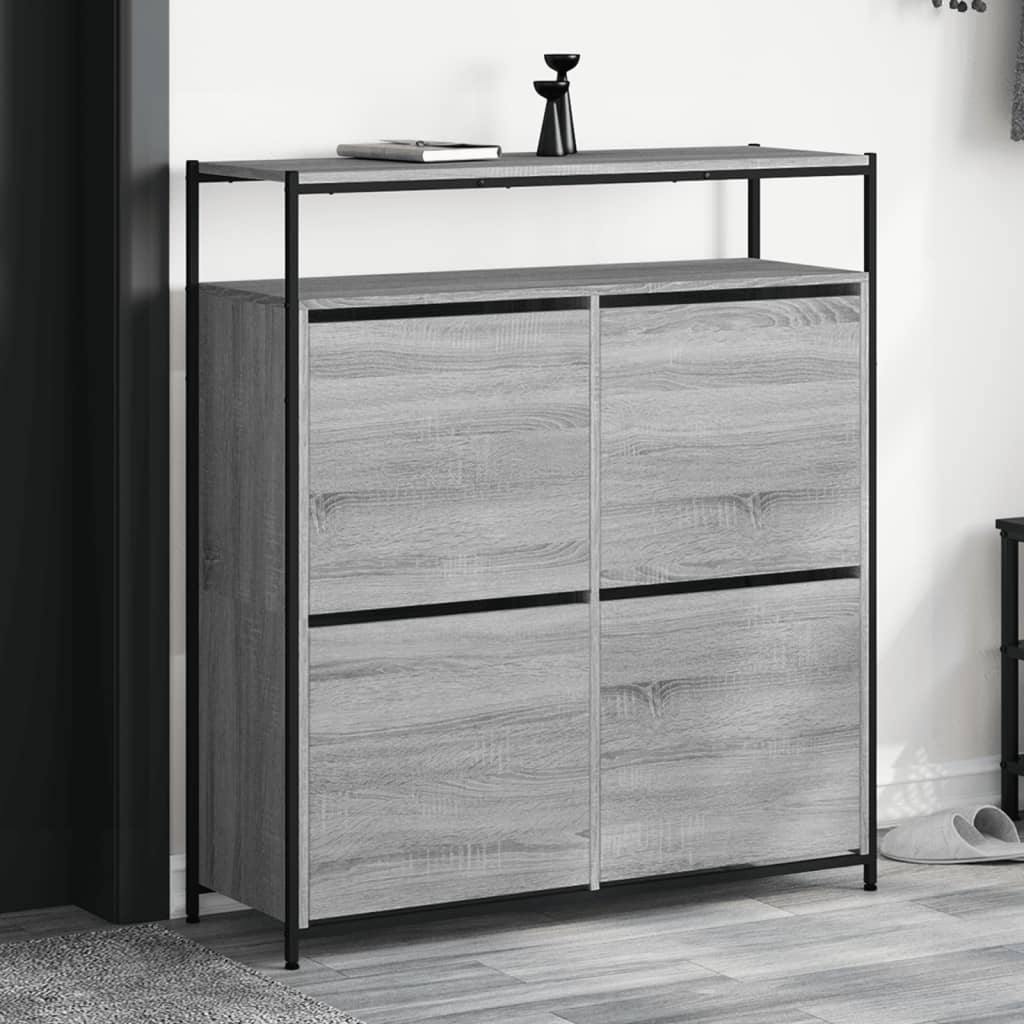 Schoenenkast met 4 klaplades 100x34x112 cm grijs sonoma eiken is nu te koop bij PeponiXL, paradijselijk wonen!